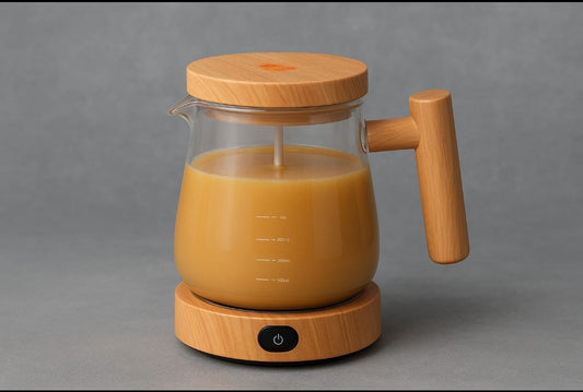 glass coffee warmer set with wooden handle