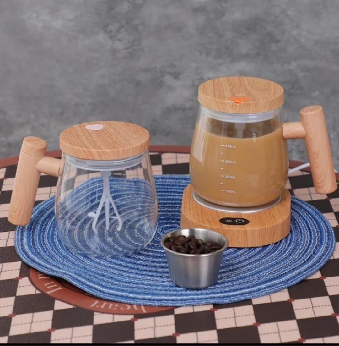 glass coffee warmer set with wooden handle