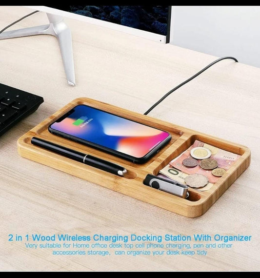 2 in 1 Wood Wireless Charging Docking Stand