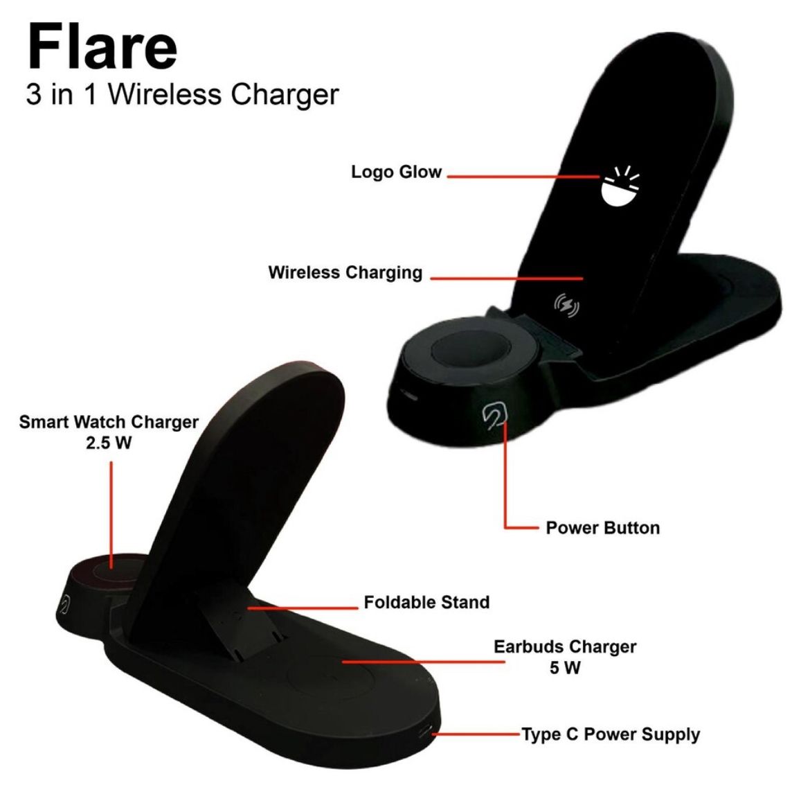 Flare Doc 3 in 1 Combined Phone and Watch Charger