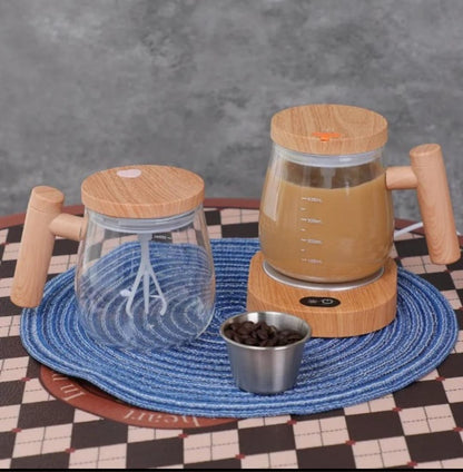 glass coffee warmer set with wooden handle